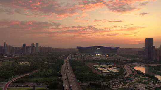 城市地标环球中心晚霞夜幕低垂蓝调合集