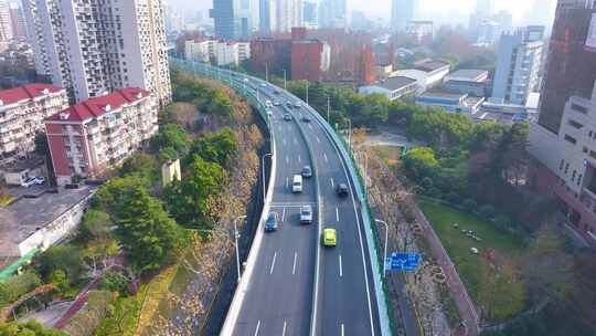 上海虹口区内环高架路航拍车流马路道路城市