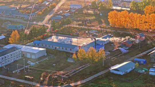 内蒙古恩和俄罗斯族民族乡秋天清晨航拍