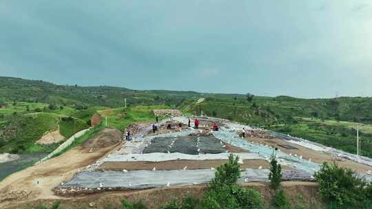 航拍考古河北宣化红山文化遗址发掘现场