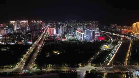 甘肃定西城市夜景电闪雷鸣航拍