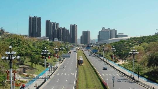 2022年原创航拍广州有轨电车黄埔区城市交通