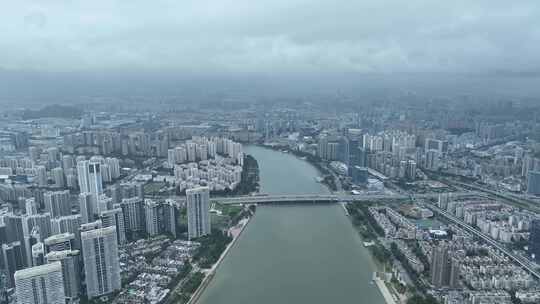 珠海前山水道航拍前山大桥阴天城市建筑风光视频素材模板下载