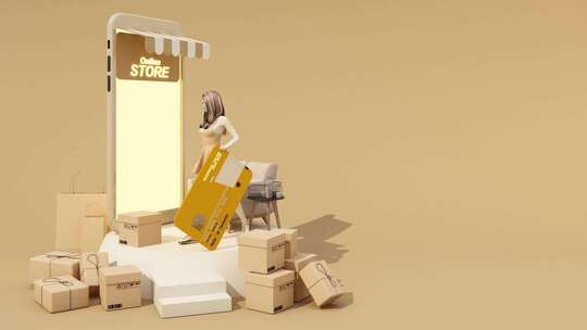 电商购物与礼物礼品的概念3d渲染