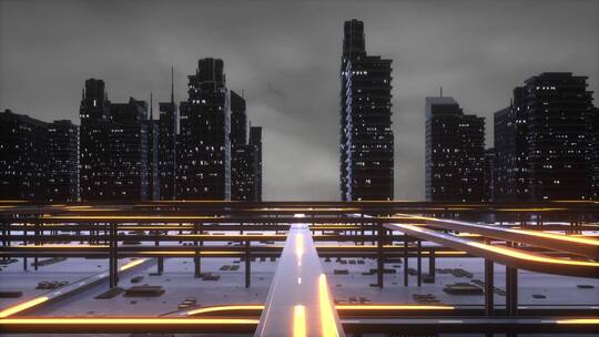 傍晚现代城市市区道路和城市风光C4D动画