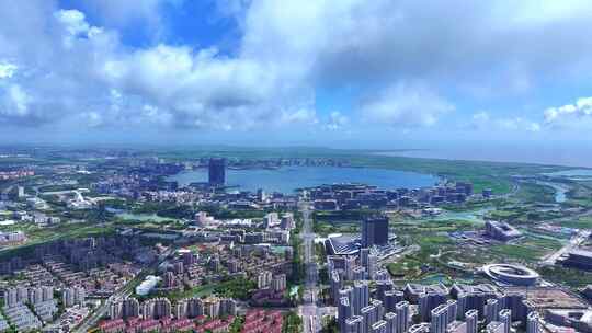 航拍上海临港新片区  滴水湖全景