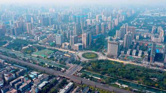 城市航拍立交桥交通车流街区