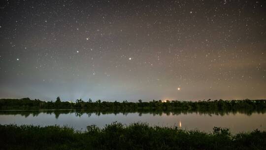 平静湖面倒影的星空