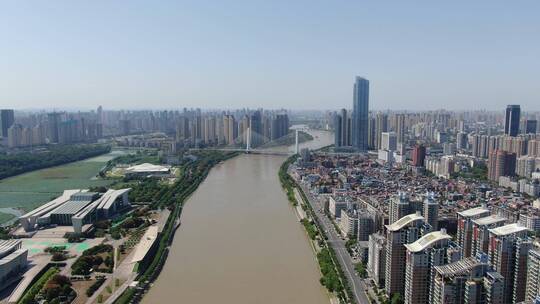 航拍武汉城市建设高楼建筑