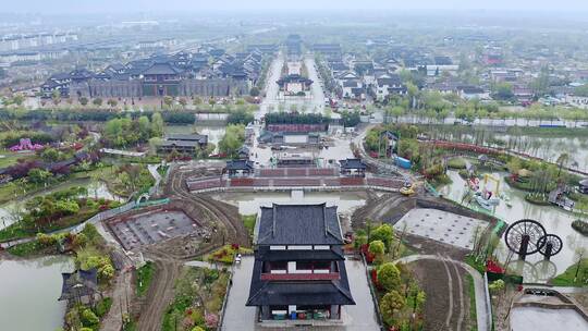 航拍江苏东台市西溪旅游文化景区