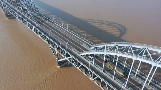 九江长江大桥拱桥至桥南桥头堡航拍