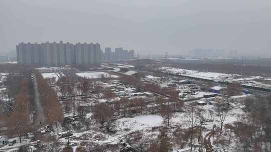 航拍城市雪景 石家庄 交通