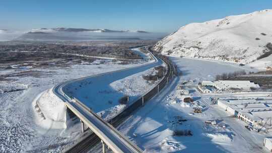 公路铁路立交桥山村湿地雪原