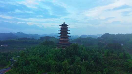 重庆万盛青山湖塔大景航拍