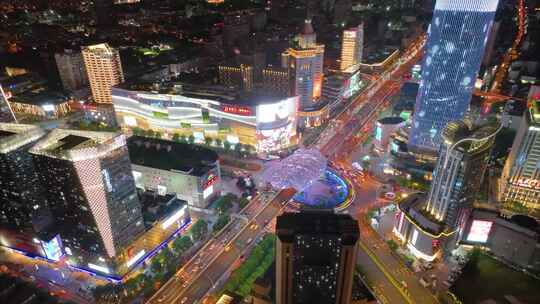 上海市城市地标车流交通运输夜晚夜景航拍延