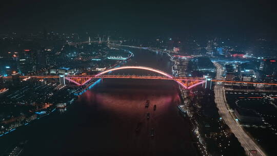 4K上海航拍卢浦大桥环绕夜景全景