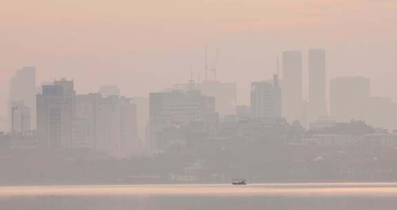 杭州西湖环湖建筑西湖与城市建筑同框空镜