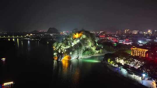 航拍广西桂林象山景区夜景