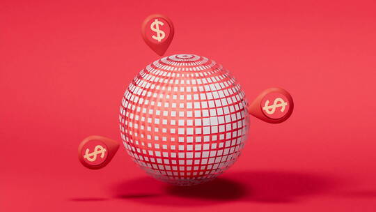 金钱符号与全球化概念动画3D渲染