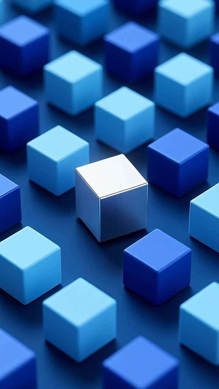 蓝色几何体方块3D渲染画面