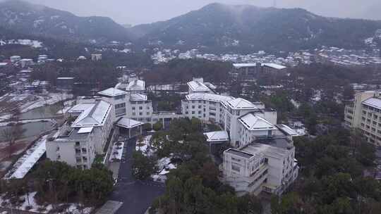 浙江农林大学冬季唯美雪景风景航拍