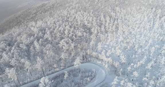 航拍内蒙古大兴安岭冰雪雾凇、雪凇