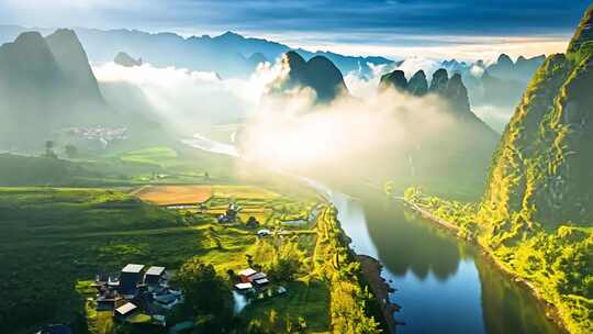 中国风山水云雾桂林山水云海日出天空风景