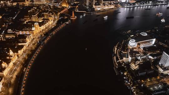 上海外滩夜景延时航拍