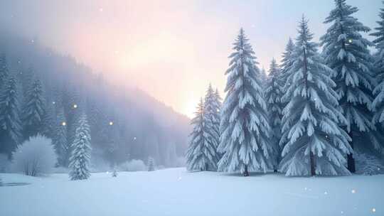 寒冬冷杉雪景4k舞台粒子活动背景