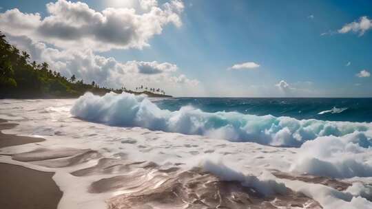 海浪拍打沙滩自然风光