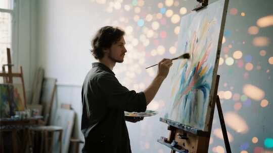 艺术家在工作室作画场景