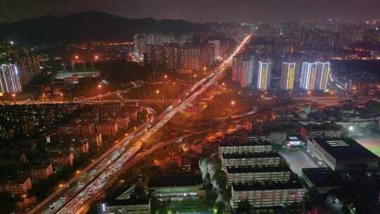 涧塘立交桥车流交通航拍长沙夜景夜晚车辆岳