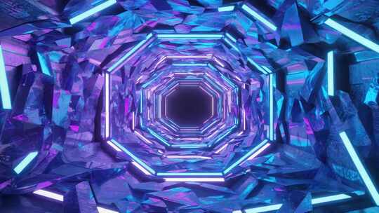 科幻感霓虹隧道3D场景