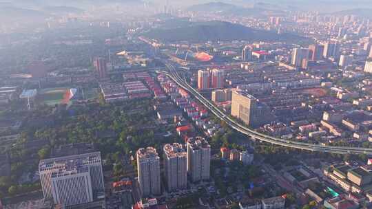 山东济南城市风景航拍全景