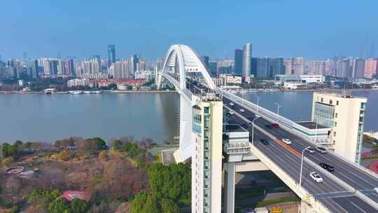 上海卢浦大桥航拍南北高架路车流城市交通