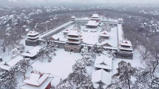 辽宁沈阳北陵公园清昭陵大雪中古建筑航拍