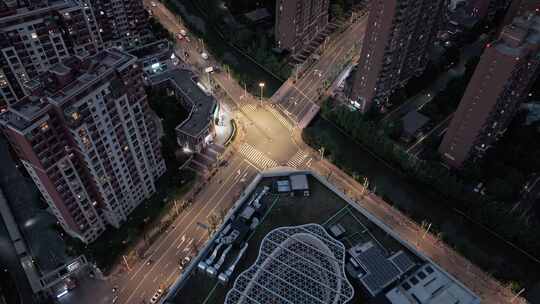 航拍上海松江泗泾金地商业广场建筑夜景