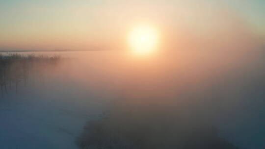 沈阳冬季北方河流雾凇航拍云海风光视频素材模板下载