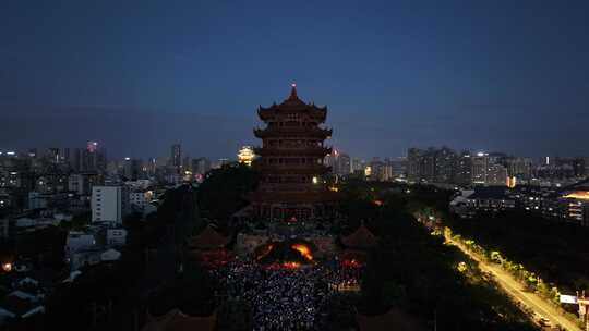 武汉黄鹤楼灯光秀夜景航拍