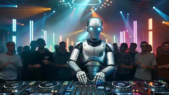 机器人酒吧现场打碟画面
