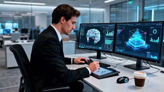 商务人士办公室操作电脑画面