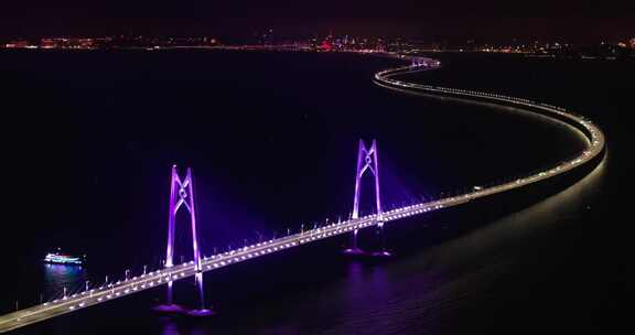 航拍港珠澳大桥夜景