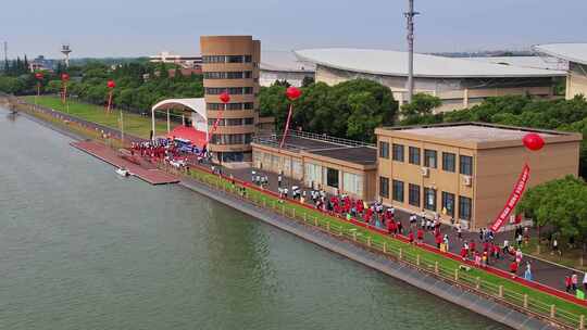 中国上海2023教工龙舟比赛主持台视频素材模板下载