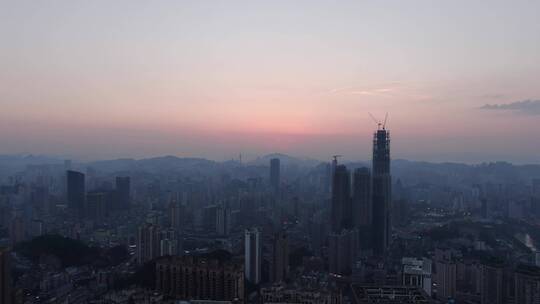 航拍贵阳城市清晨彩霞日出