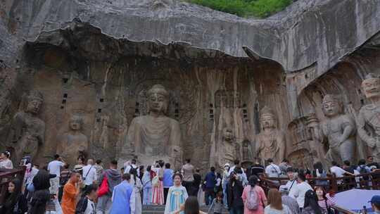 洛阳旅游龙门石窟卢舍那大佛升格慢镜头