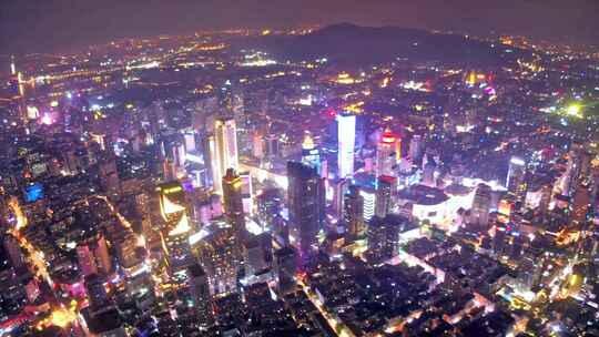 航拍南京新街口大范围延时夜景车流灯光视频素材模板下载