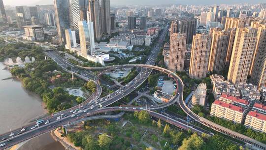 航拍福州闽江尤溪洲大桥道路江景