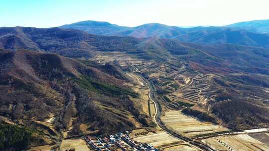 航拍承德冬天围场风机