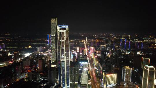 湖南长沙国金中心世贸大厦夜景航拍