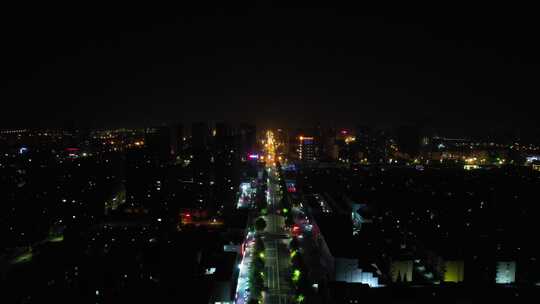 山东日照老城区城市夜景灯光航拍